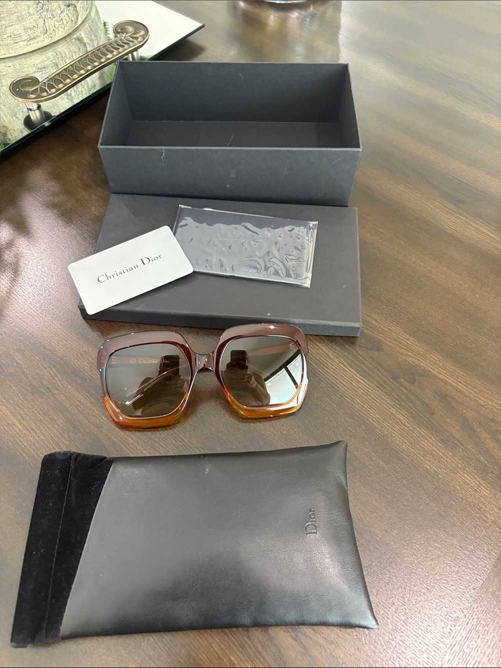 Dior Two-Tone Brown to Amber Oversized Sunglasses